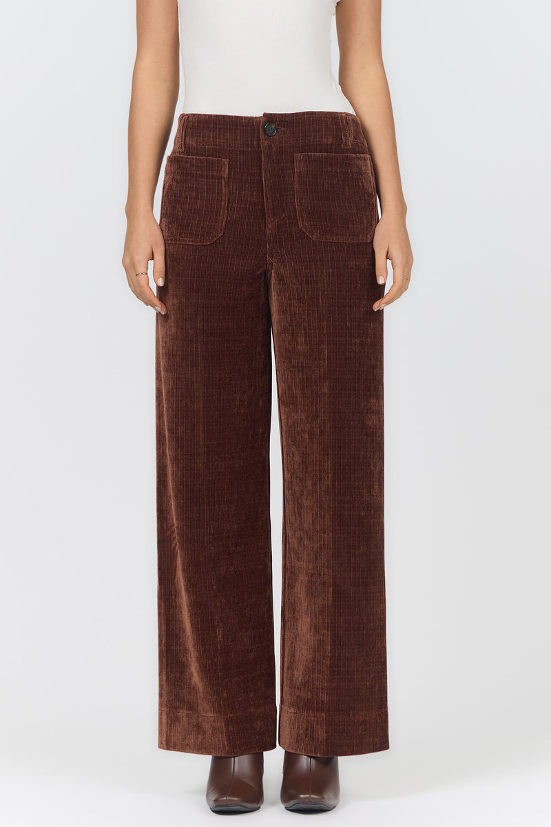 AUDREY HIGH RISE WIDE LEG PANTS SHAVED CHOCOLATE FRONT