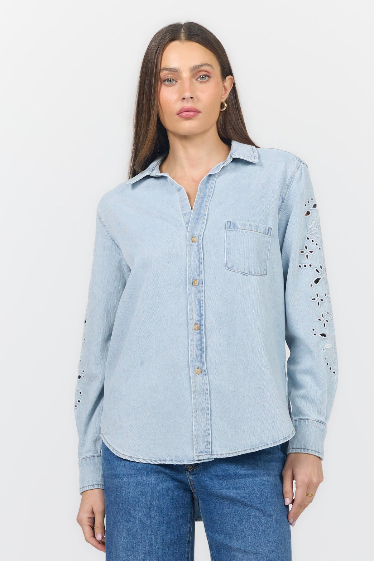 GALINA SHIRT CRYSTAL CHALK EMB. — Dear John Denim