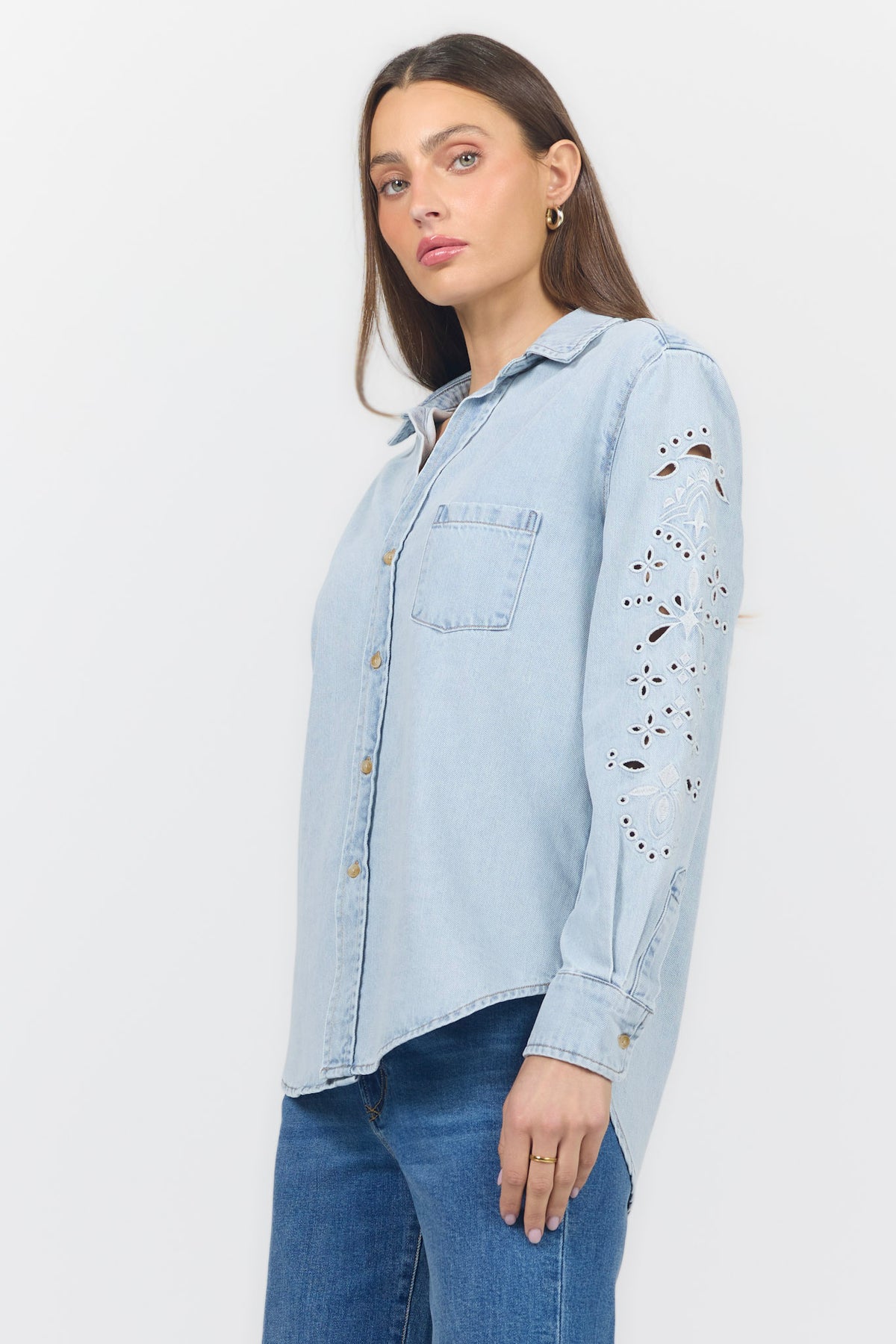 GALINA SHIRT CRYSTAL CHALK EMB. — Dear John Denim