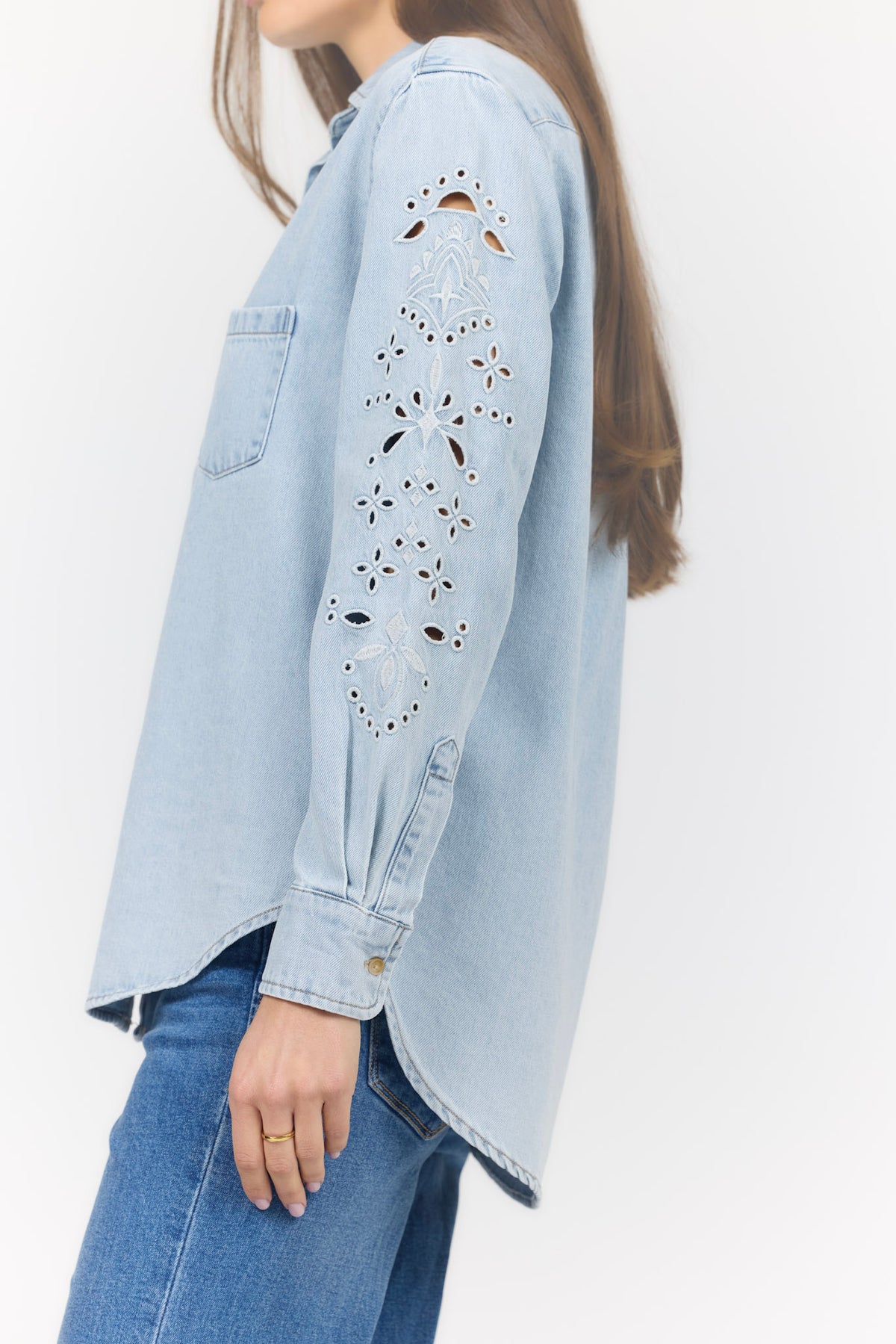 GALINA SHIRT CRYSTAL CHALK EMB. — Dear John Denim
