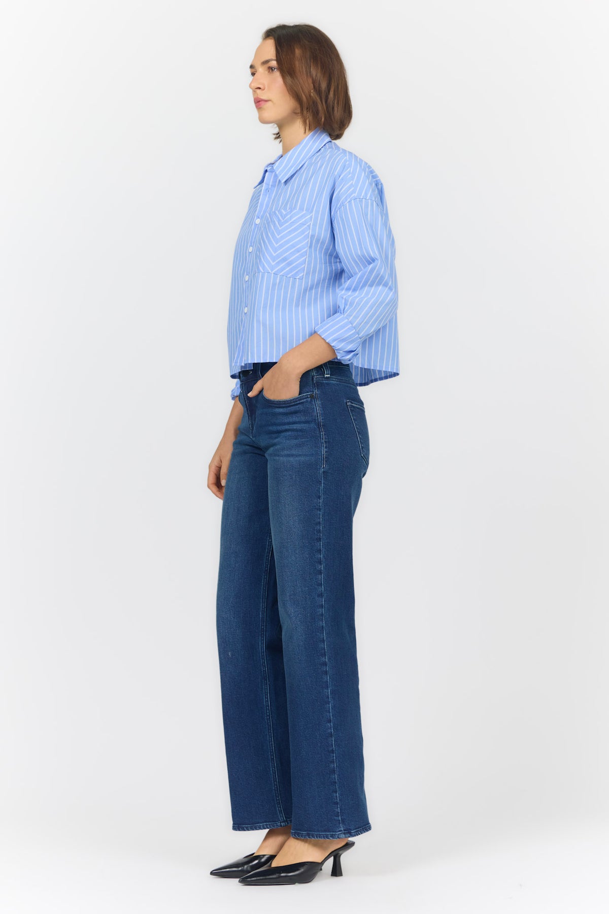 CROPPED SHIRT VARSITY STRIPE BLUE — Dear John Denim