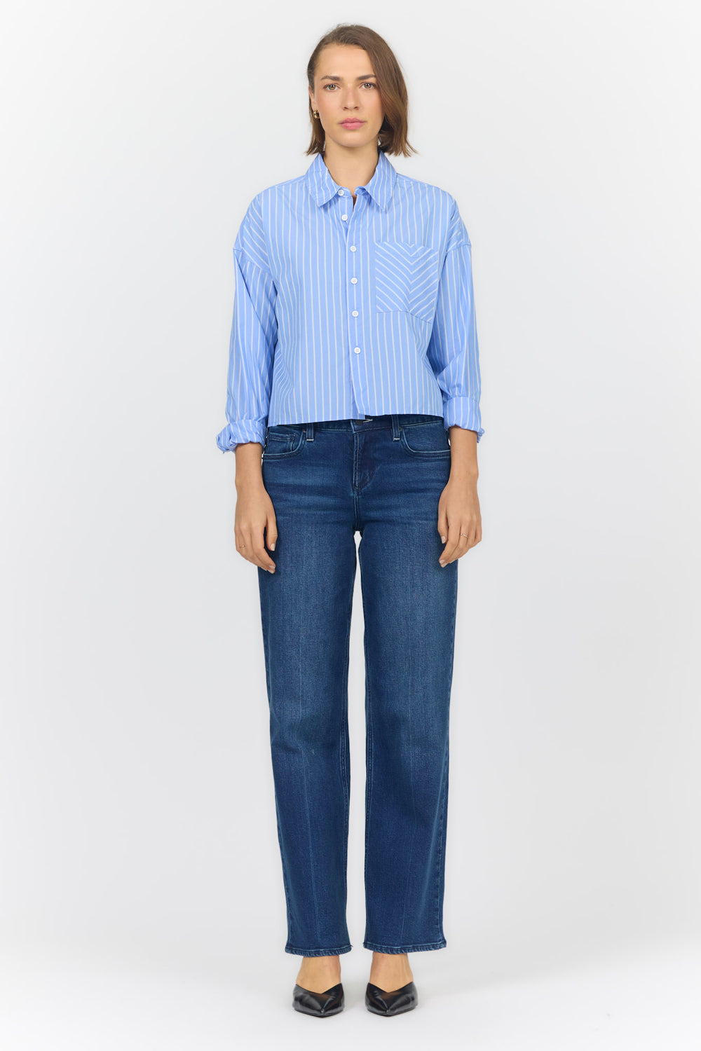 CROPPED SHIRT VARSITY STRIPE BLUE