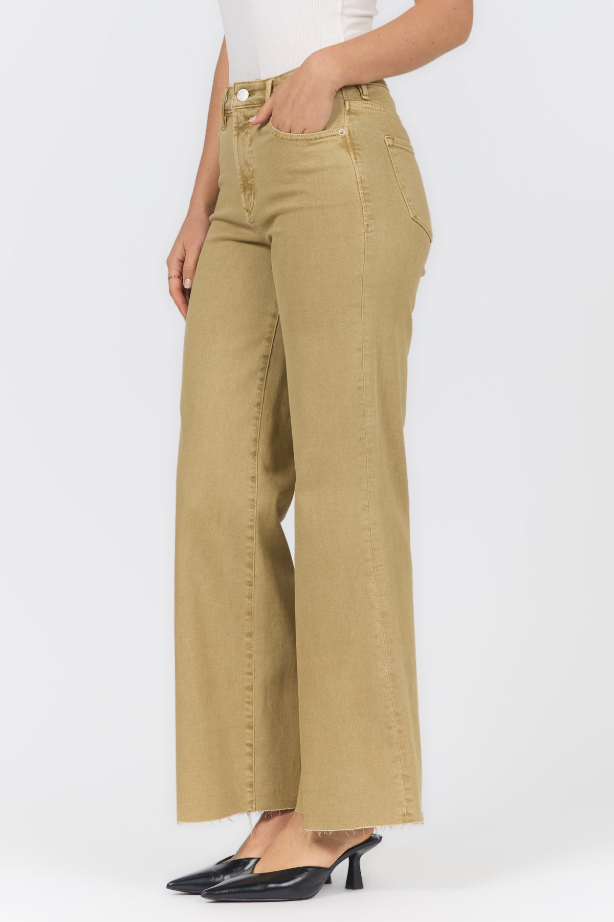 FIONA WIDE LEG JEAN KHAKI — Dear John Denim