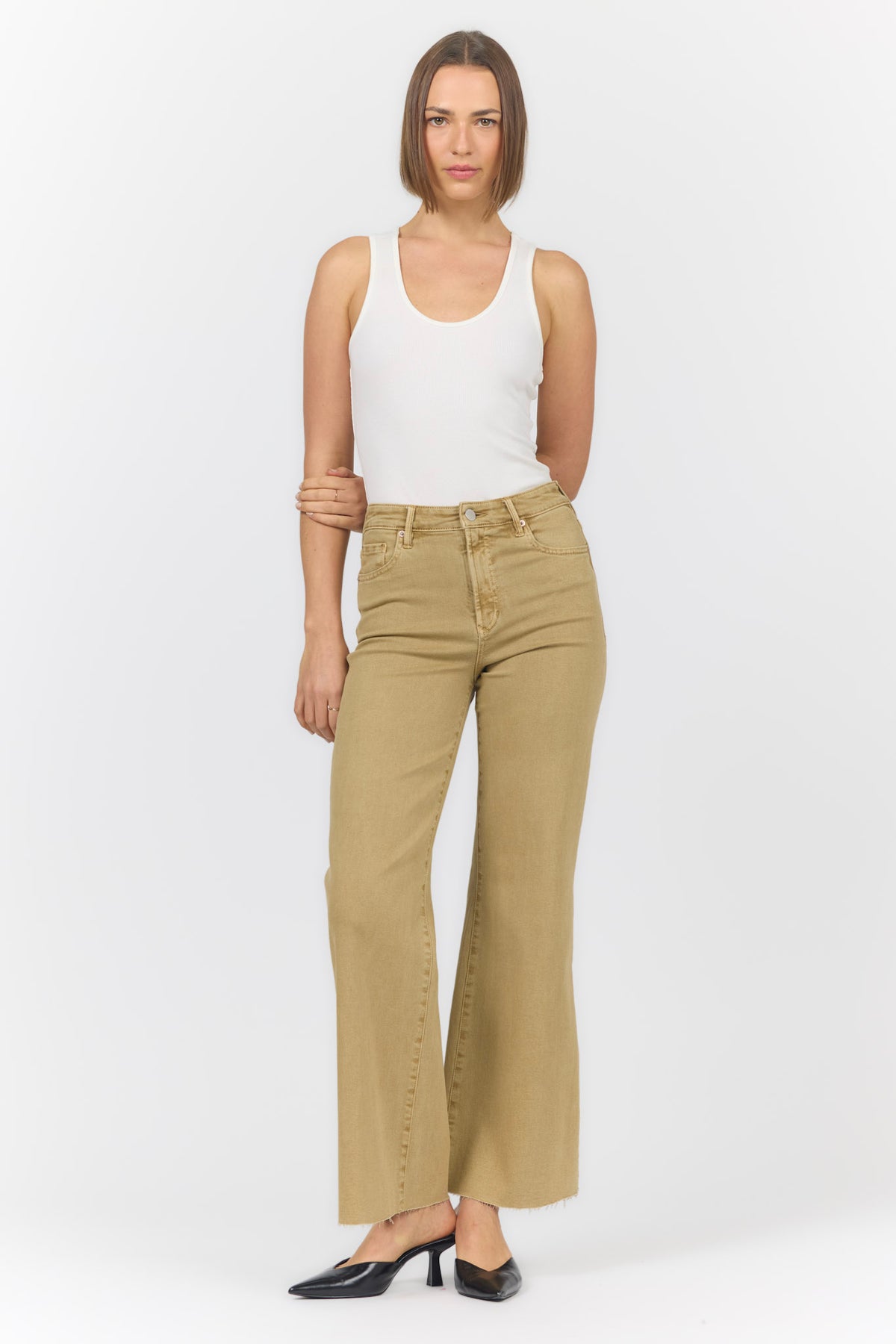 FIONA WIDE LEG JEAN KHAKI — Dear John Denim