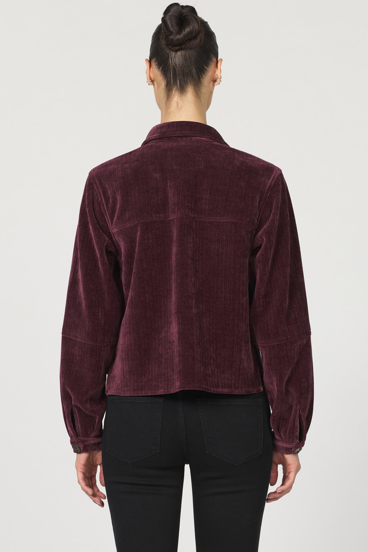 CROPPED GINA LONG SLEEVE JACKETS FIG BACK — Dear John Denim