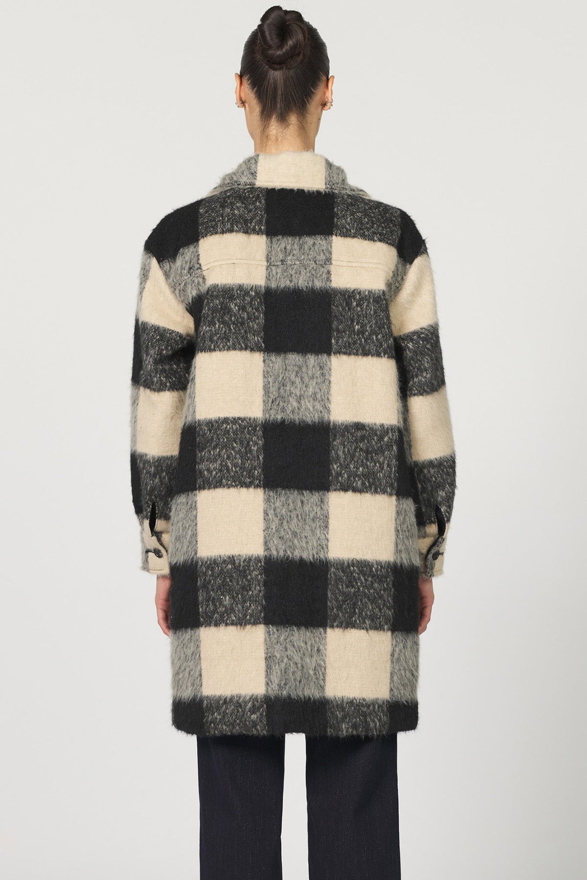 carmine-long-jacket-black-cream-plaid — Dear John Denim