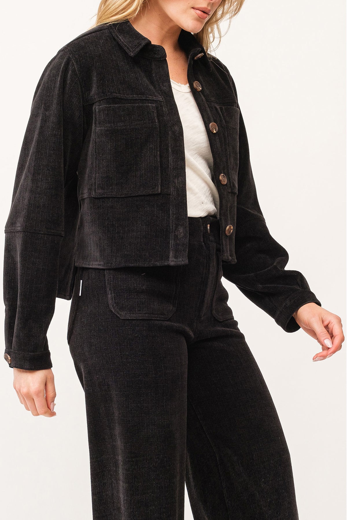 CROPPED GINA LONG SLEEVE JACKETS BLACK SIDE — Dear John Denim