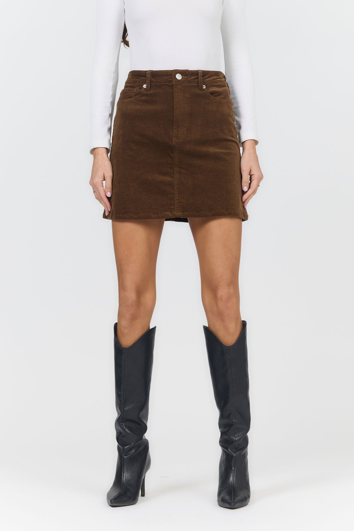 QUINN SKIRT CAPPUCCINO FRONT — Dear John Denim
