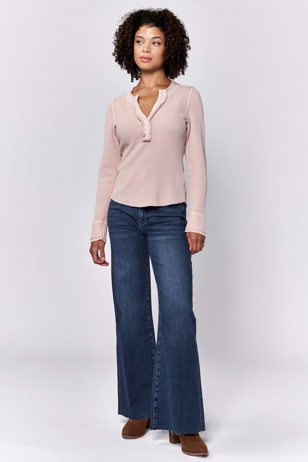 LUNA V NECK LONG SLEEVE TEES SEPIA ROSE FULL — Dear John Denim