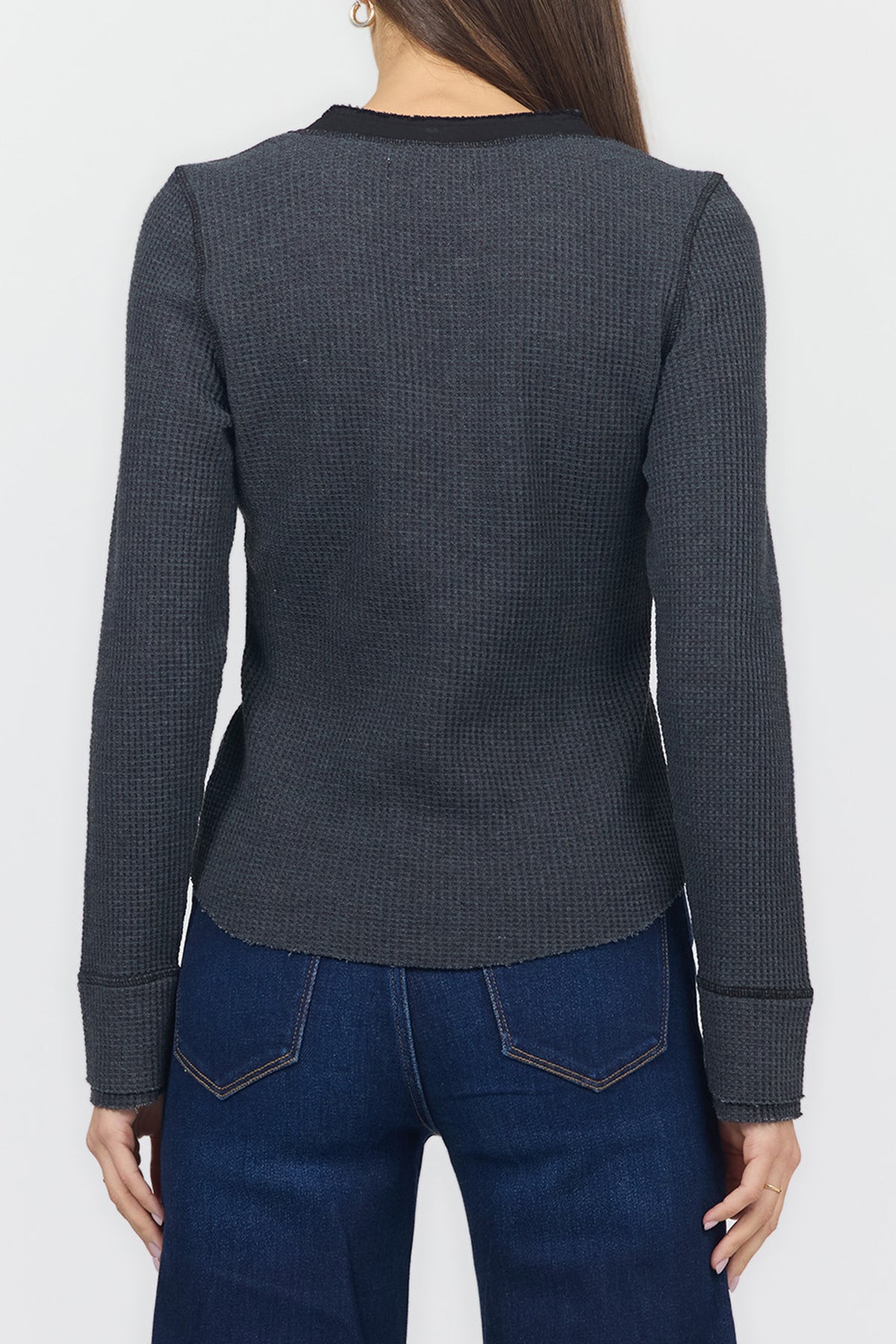 LUNA V NECK LONG SLEEVE TEES WASHED BLACK BACK — Dear John Denim