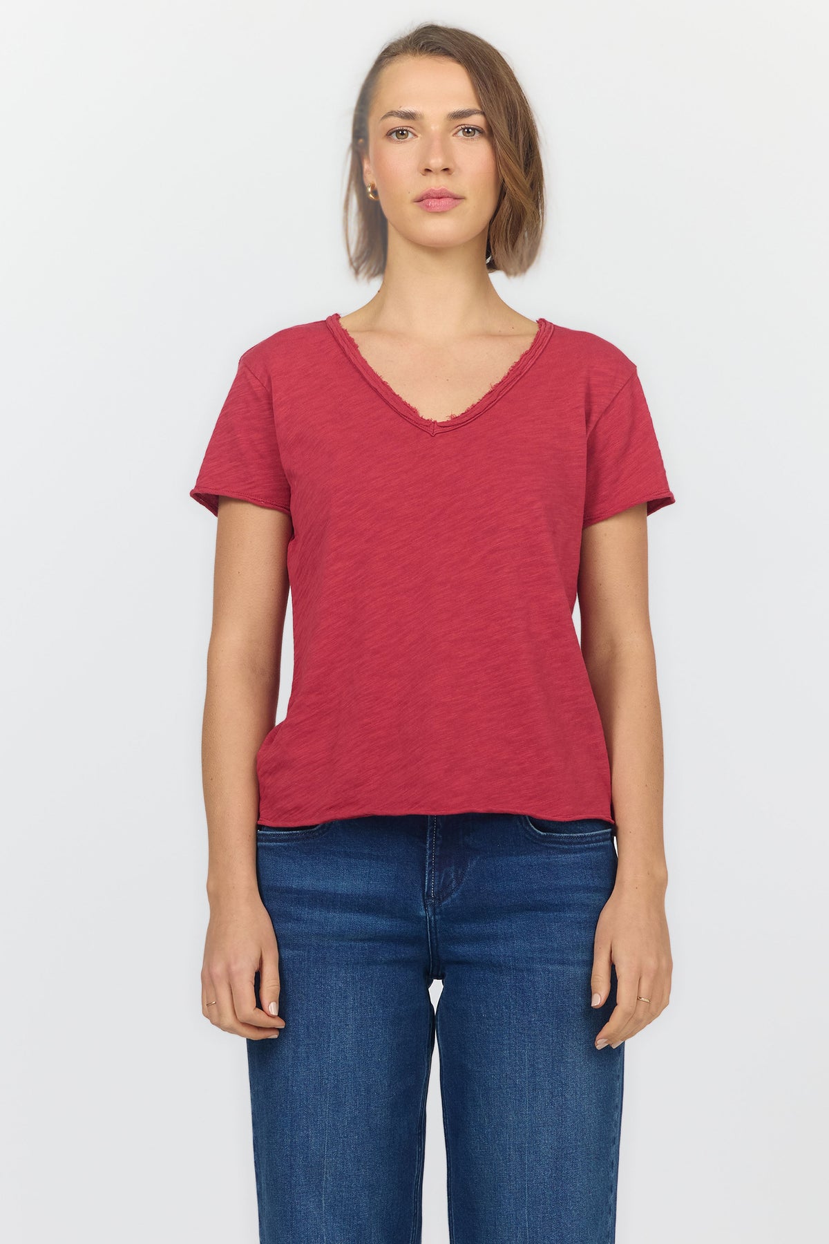 VANYA SHORT SLEEVE TEE GARNET FRONT — Dear John Denim