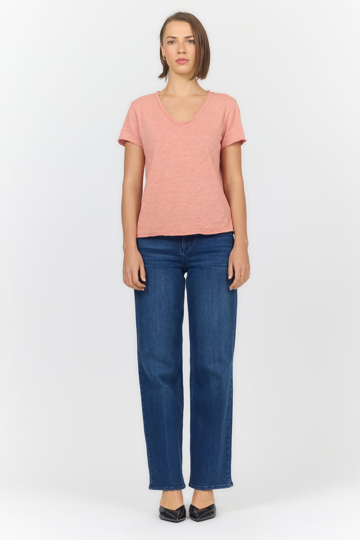 VANYA SHORT SLEEVE TEE ROSE DAWN FRONT — Dear John Denim