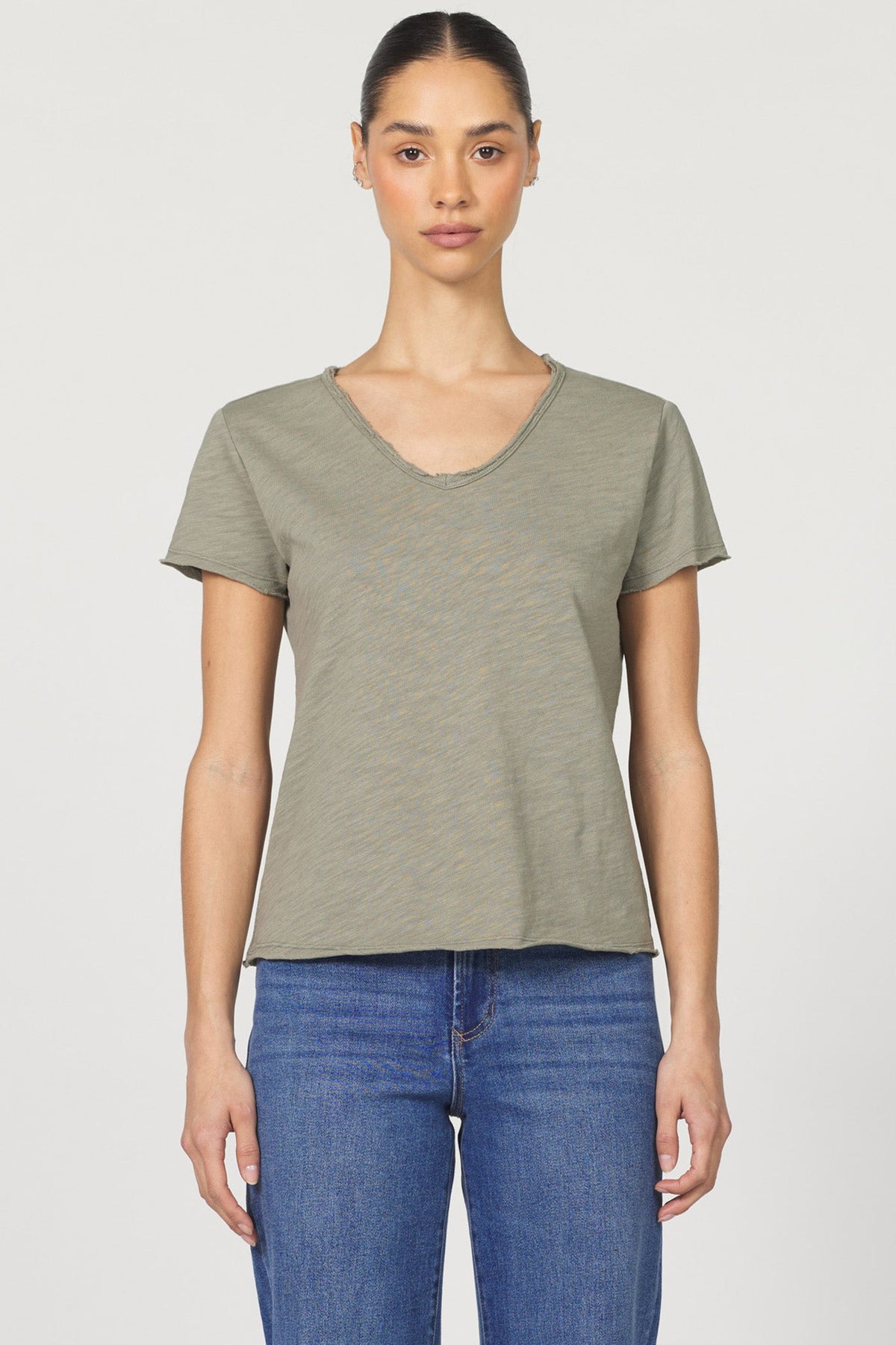 VANYA SHORT SLEEVE TEE VETIVER FRONT — Dear John Denim