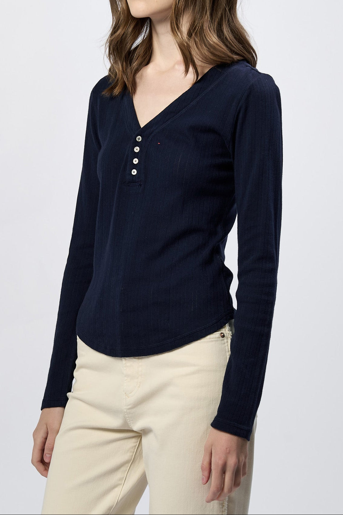 cortado-long-sleeve-fitted-henley-top-black-iris — Dear John Denim