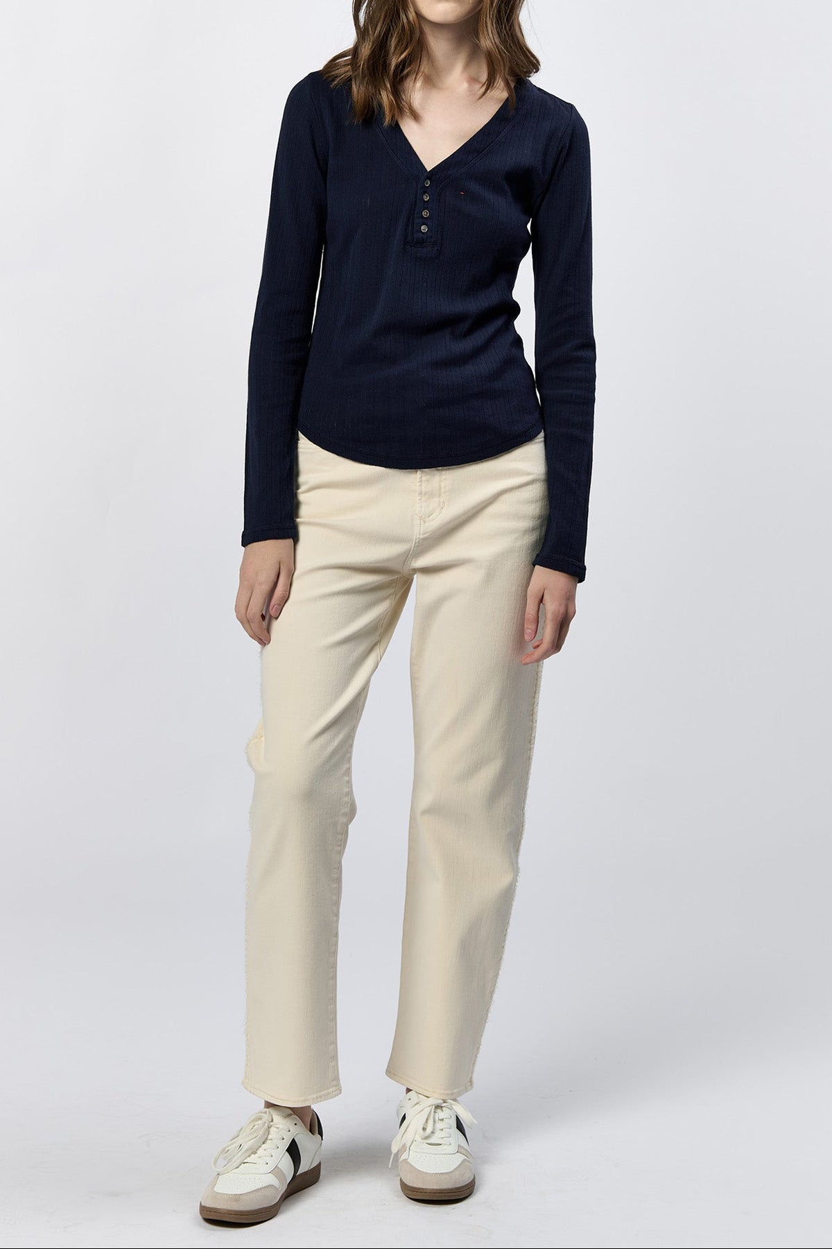 cortado-long-sleeve-fitted-henley-top-black-iris — Dear John Denim