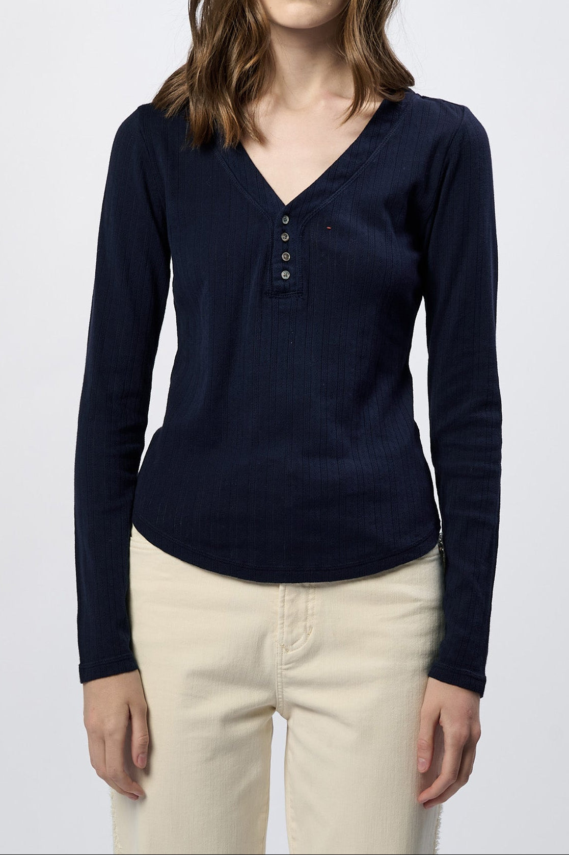 cortado-long-sleeve-fitted-henley-top-black-iris — Dear John Denim