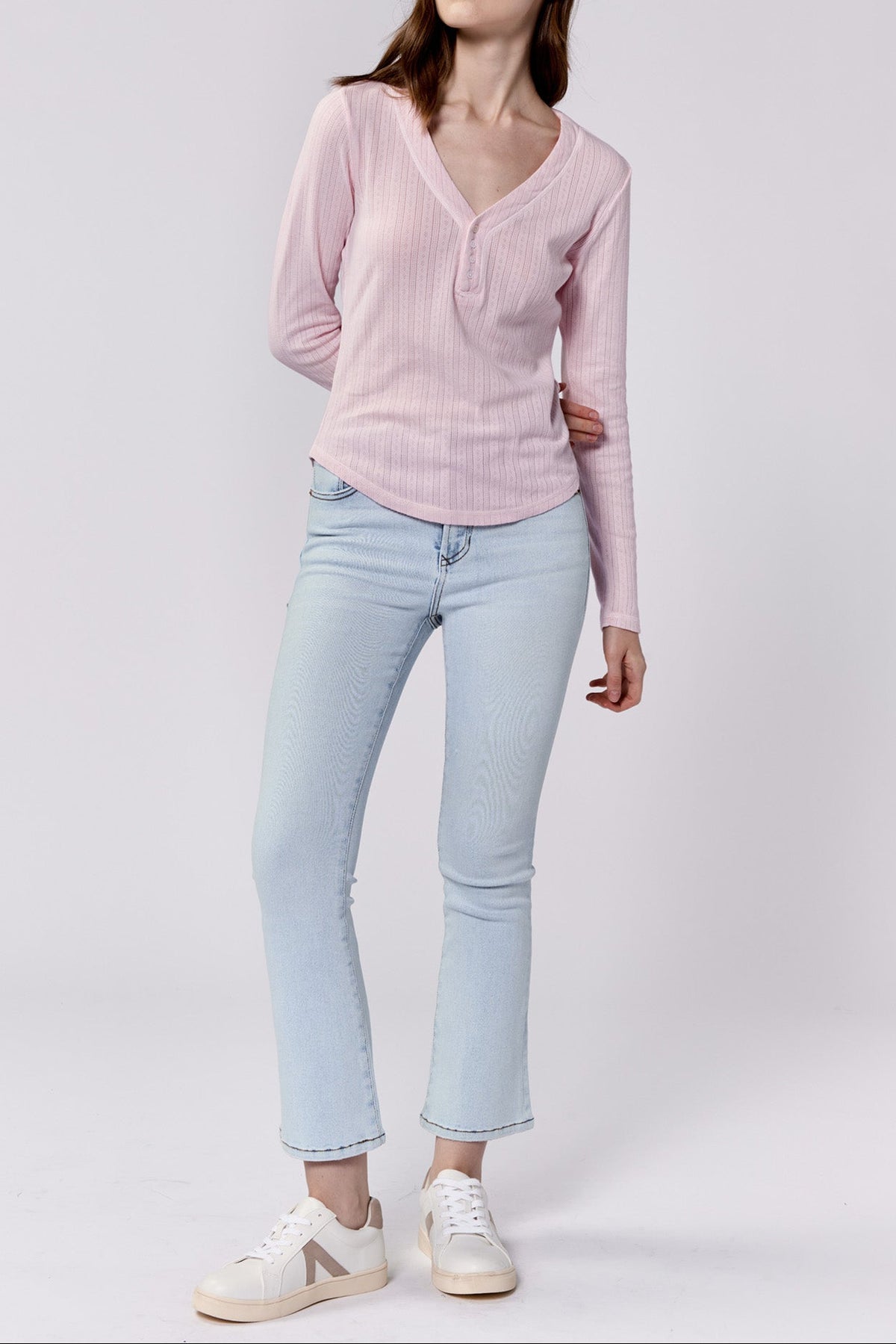 cortado-long-sleeve-fitted-henley-top-pink-a-boo — Dear John Denim