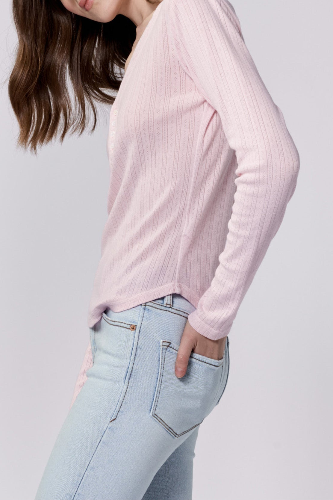 cortado-long-sleeve-fitted-henley-top-pink-a-boo — Dear John Denim
