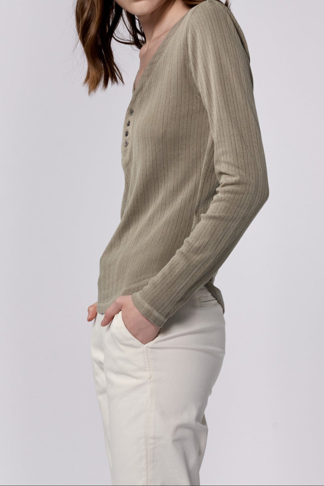cortado-long-sleeve-fitted-henley-top-vetiver — Dear John Denim