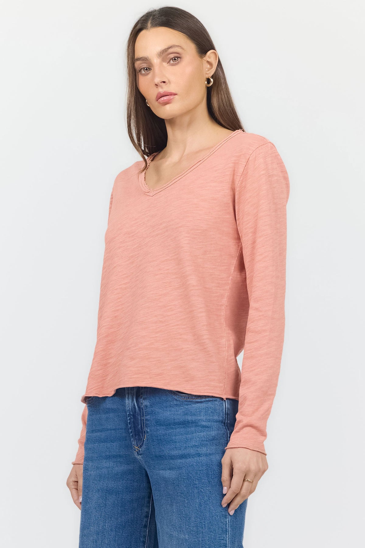 VANYA LONG SLEEVE TEE ROSE DAWN SIDE — Dear John Denim