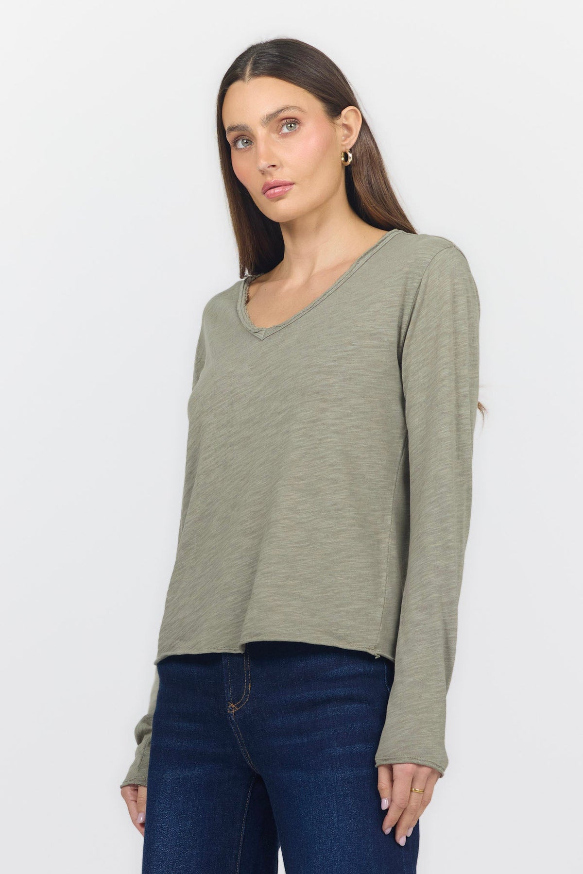 VANYA LONG SLEEVE TEE VETIVER SIDE — Dear John Denim