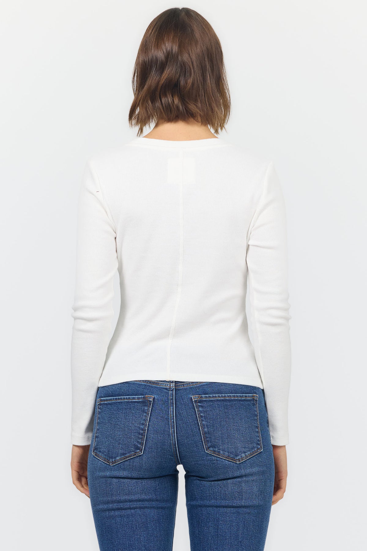 SELENE SCOOP NECK LONG SLEEVE TEES WHITE BACK — Dear John Denim