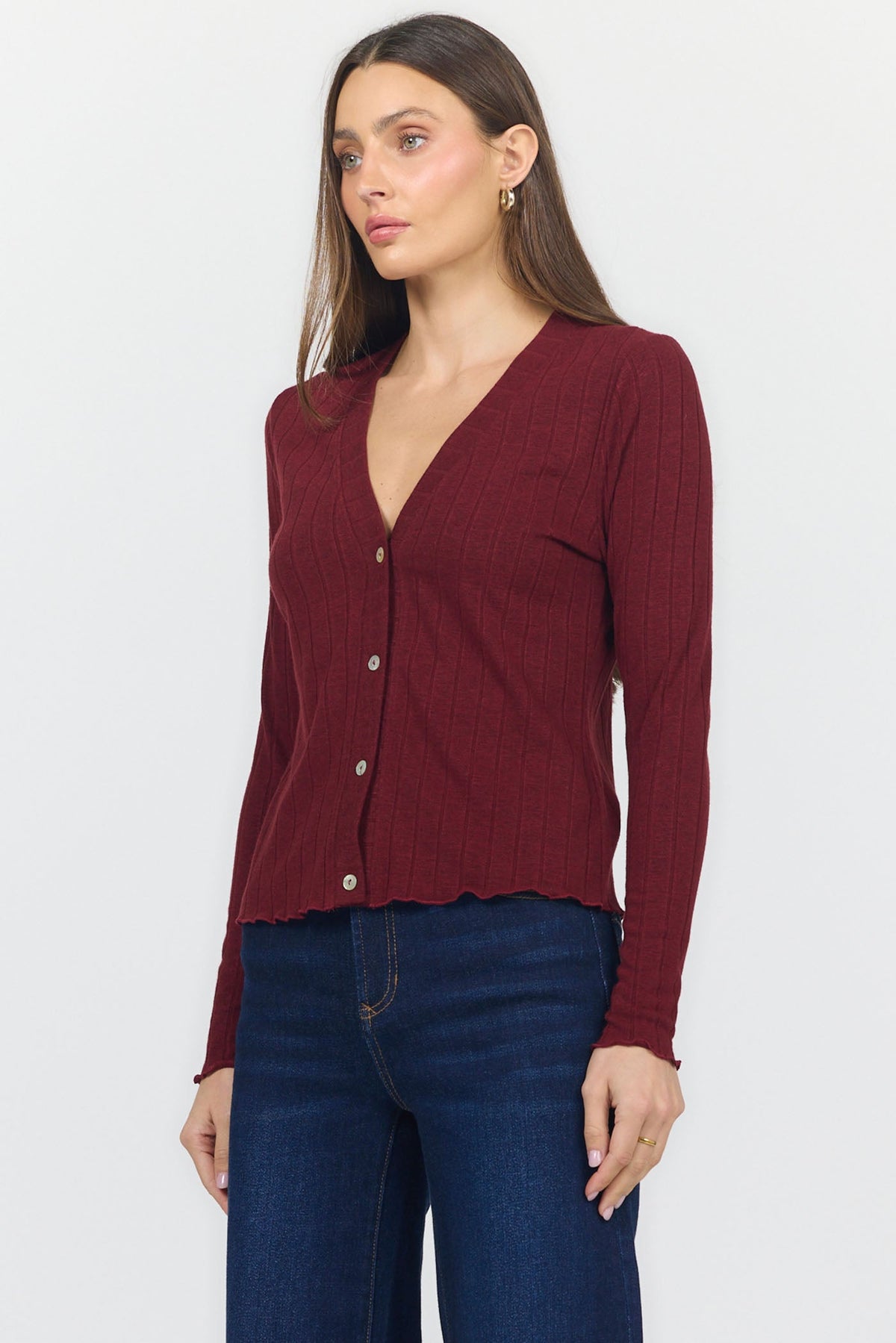 HOLLAND LONG SLEEVE TOP BING CHERRY SIDE — Dear John Denim