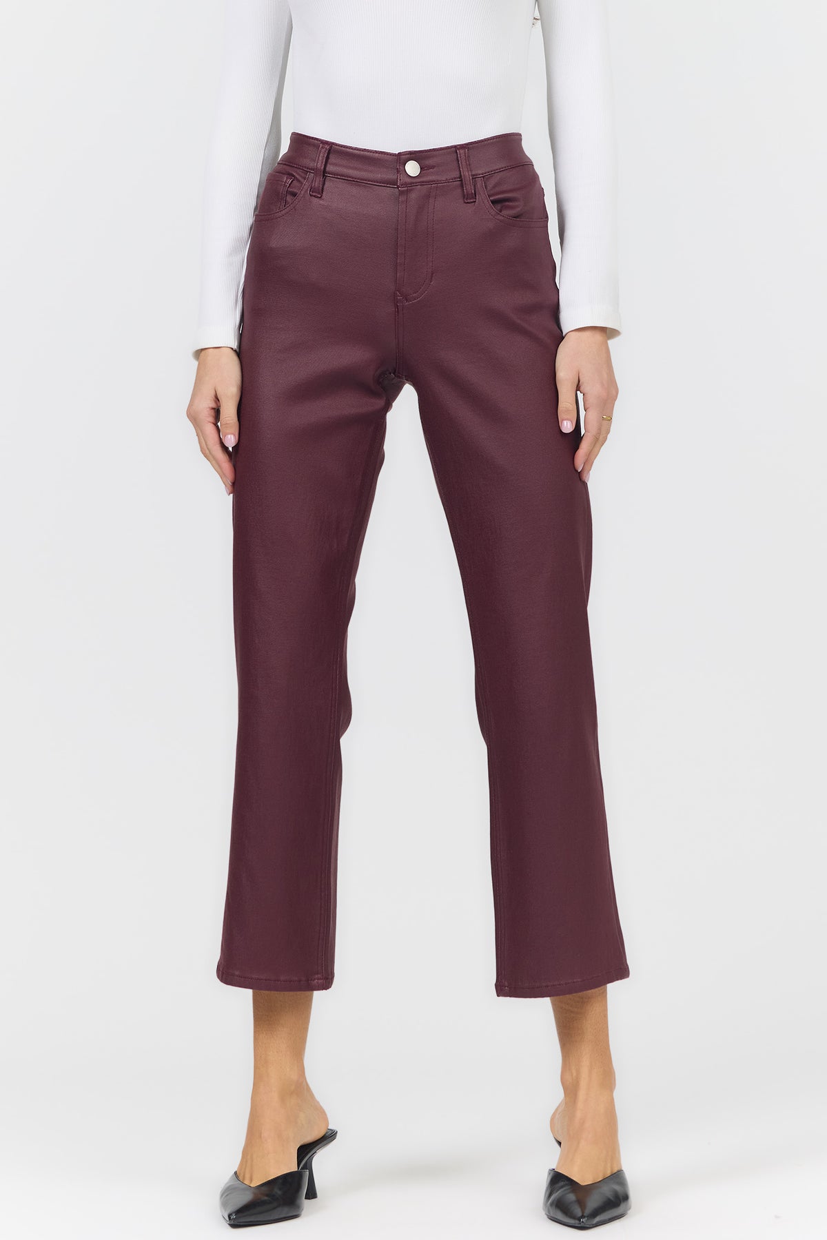 ANIKA MID RISE STRAIGHT LEG PANTS FIG FRONT — Dear John Denim