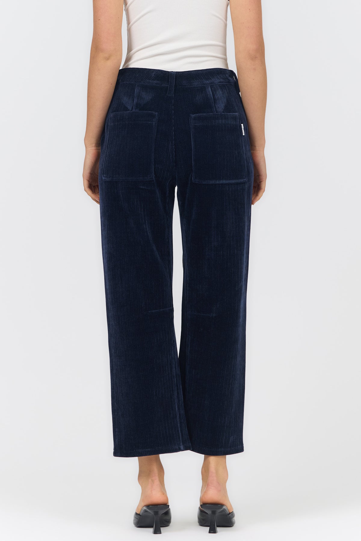 LASSO MID RISE BARREL LEG PANTS BLACK IRIS BACK — Dear John Denim