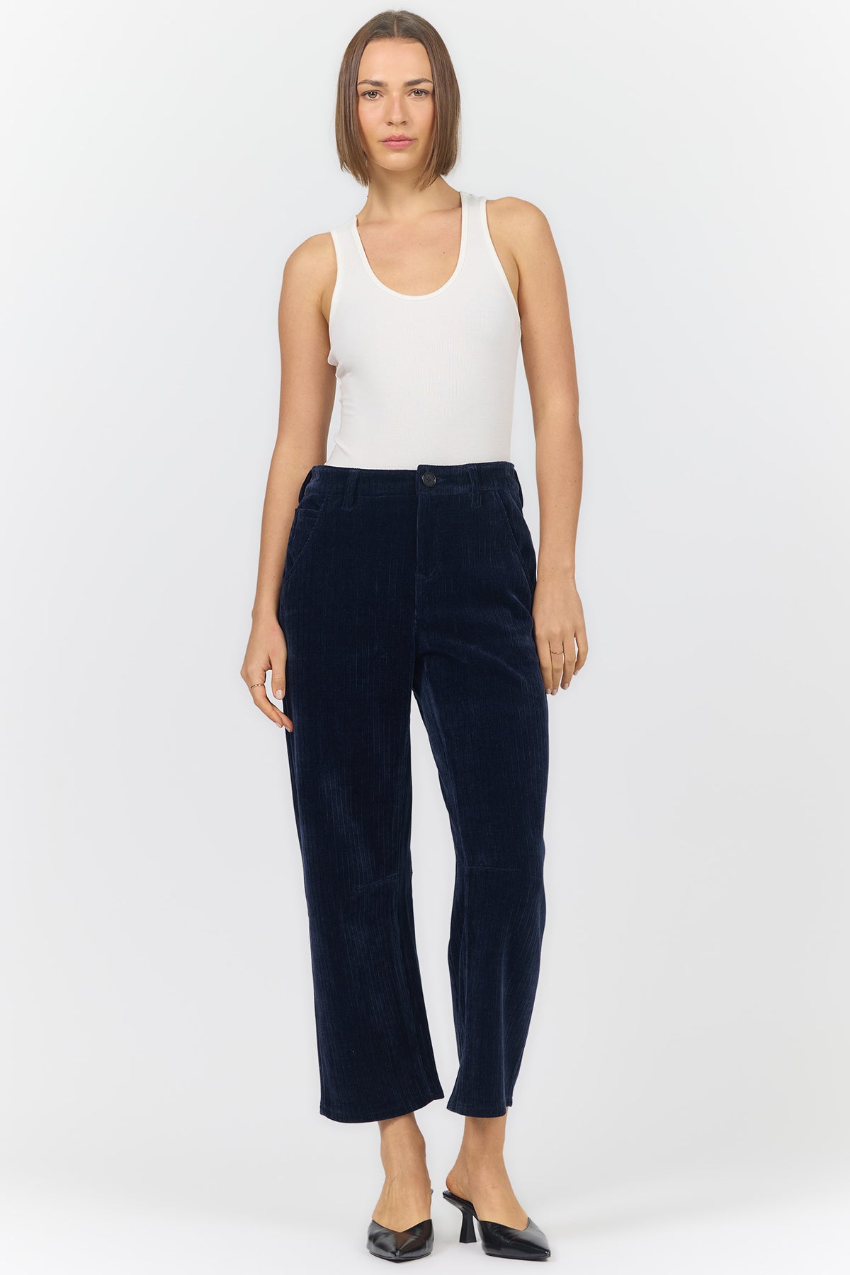 LASSO MID RISE BARREL LEG PANTS BLACK IRIS FULL — Dear John Denim