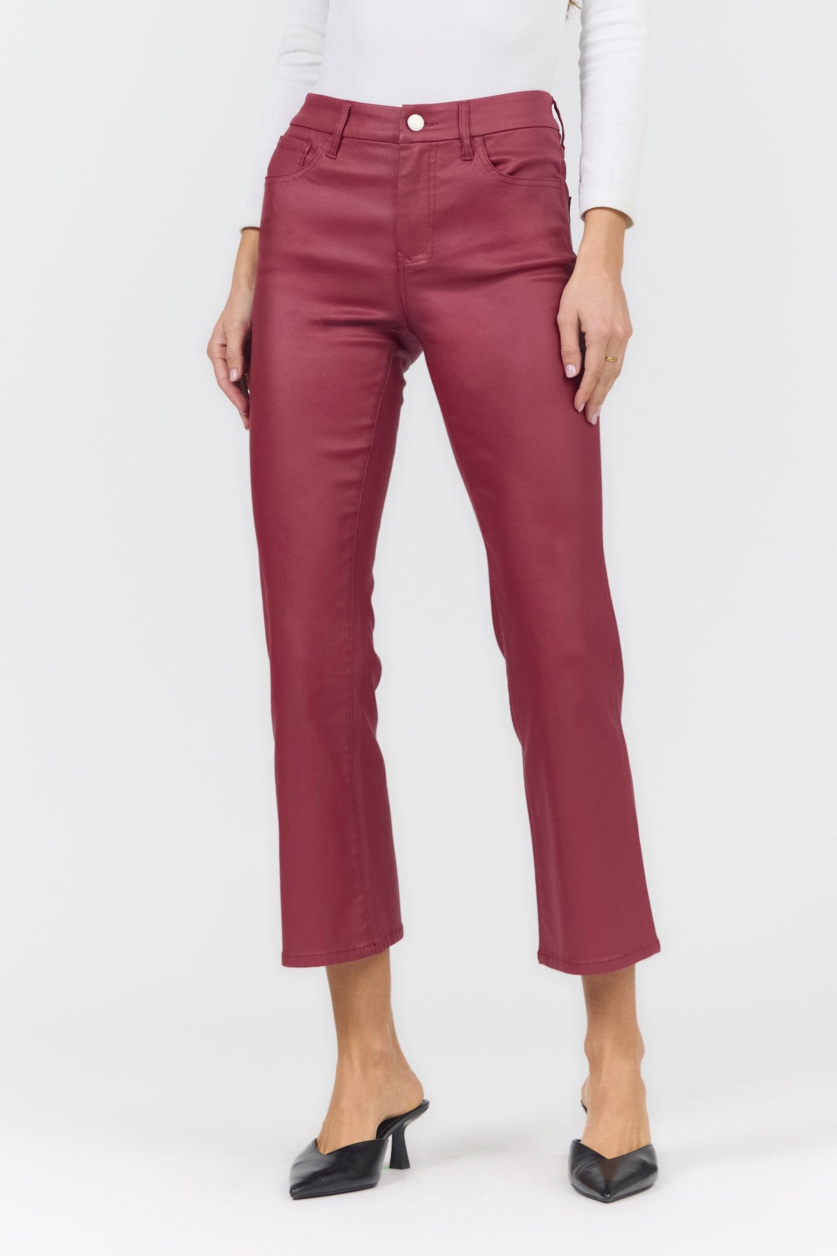 JEANNE FLARE PANT GARNET FRONT — Dear John Denim