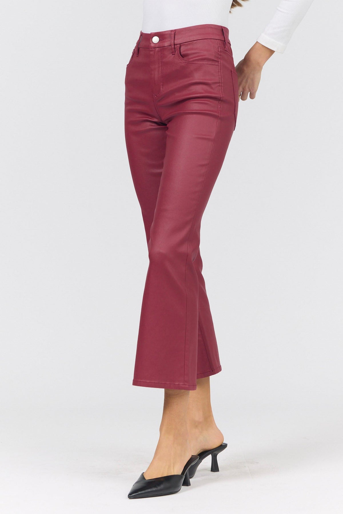 JEANNE FLARE PANT GARNET SIDE — Dear John Denim