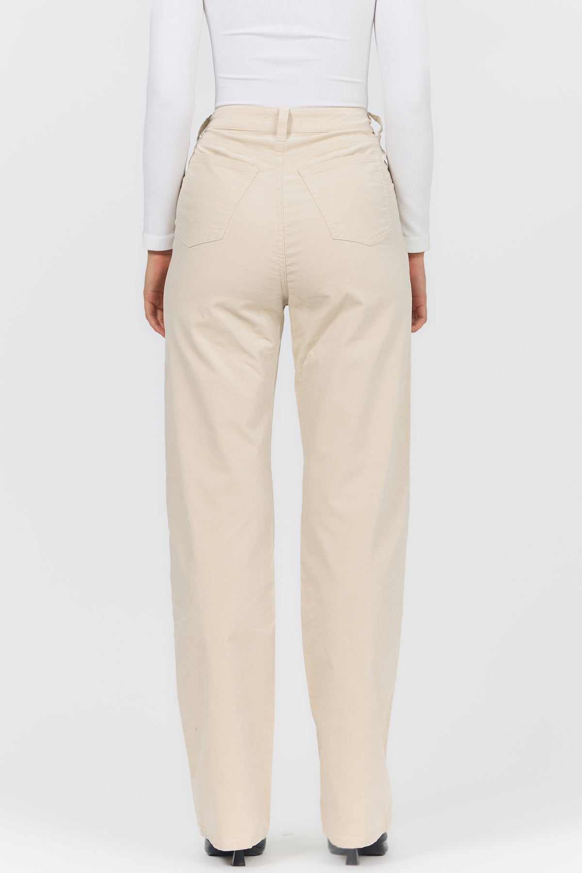 HOLLY HIGH RISE STRAIGHT LEG PANTS EGRET BACK — Dear John Denim