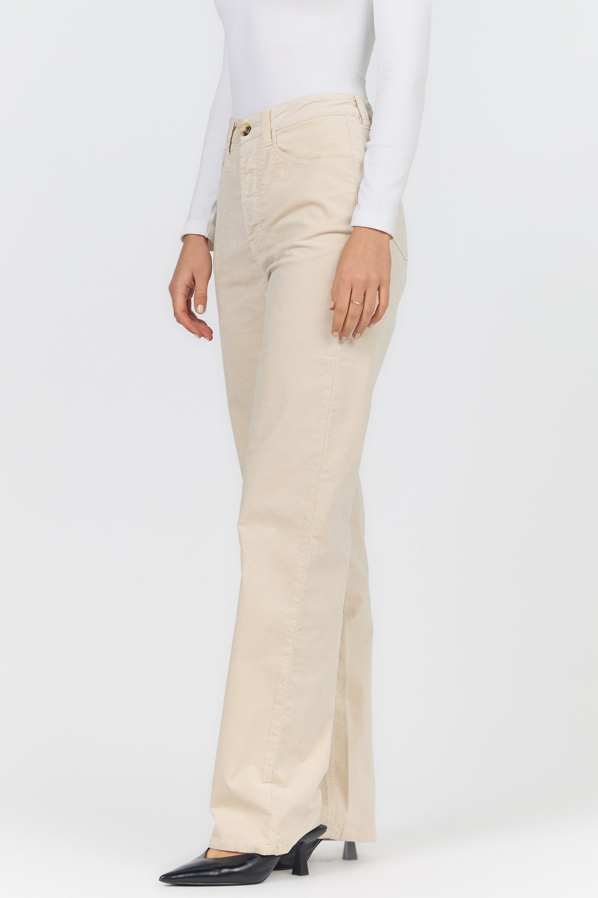HOLLY HIGH RISE STRAIGHT LEG PANTS EGRET SIDE — Dear John Denim