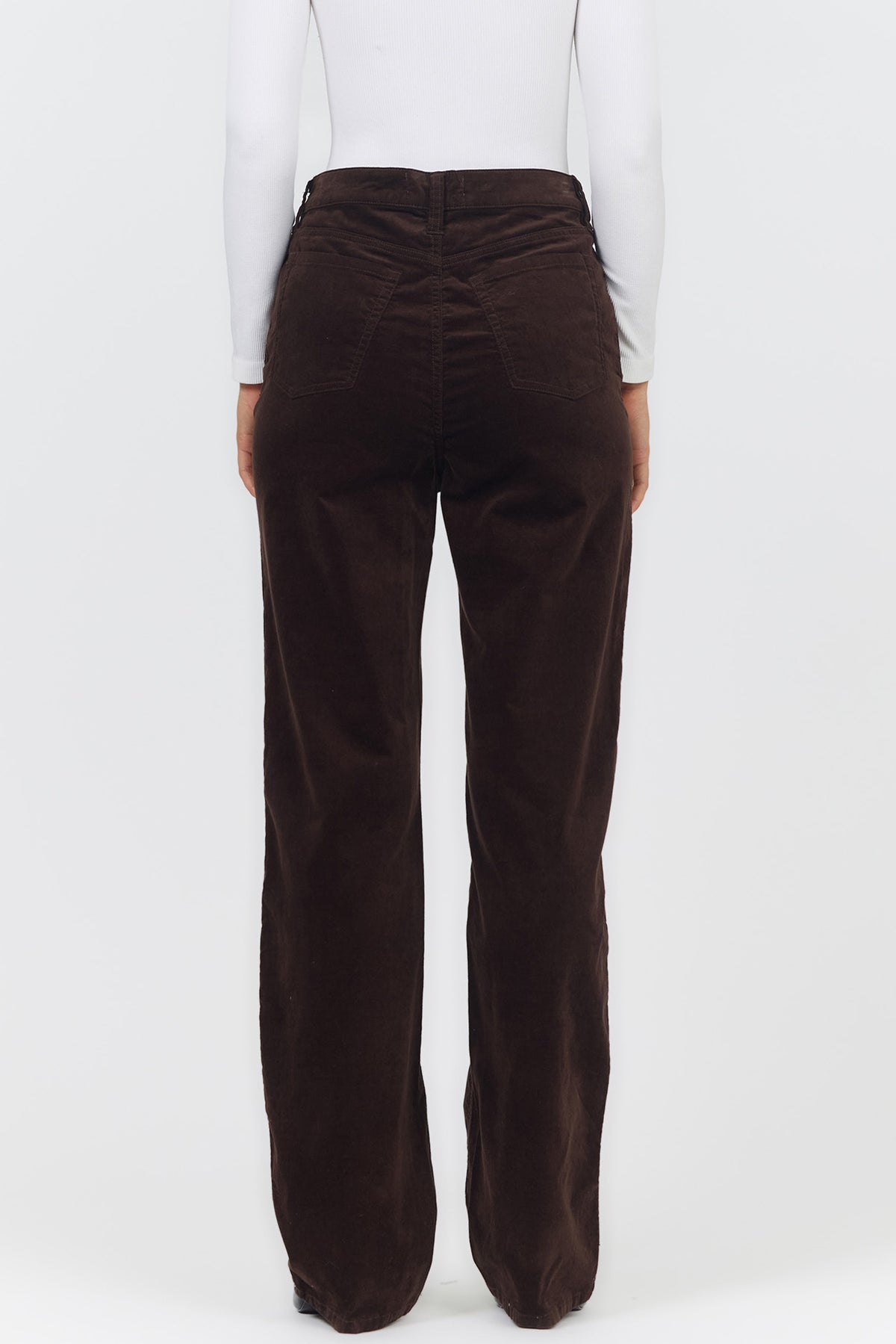 HOLLY HIGH RISE STRAIGHT LEG PANTS SHAVED CHOCOLATE BACK — Dear John Denim