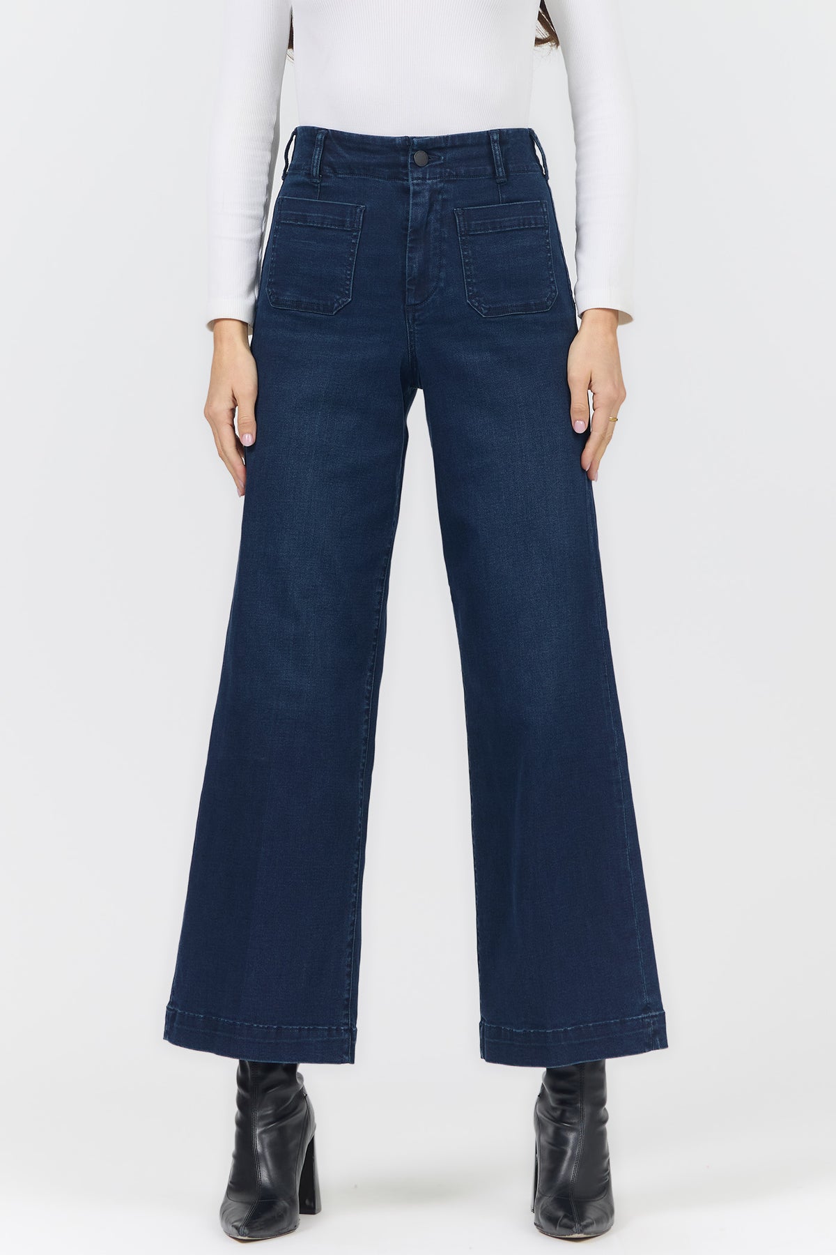 AUDREY HIGH RISE WIDE LEG JEANS ROSELLE FRONT — Dear John Denim