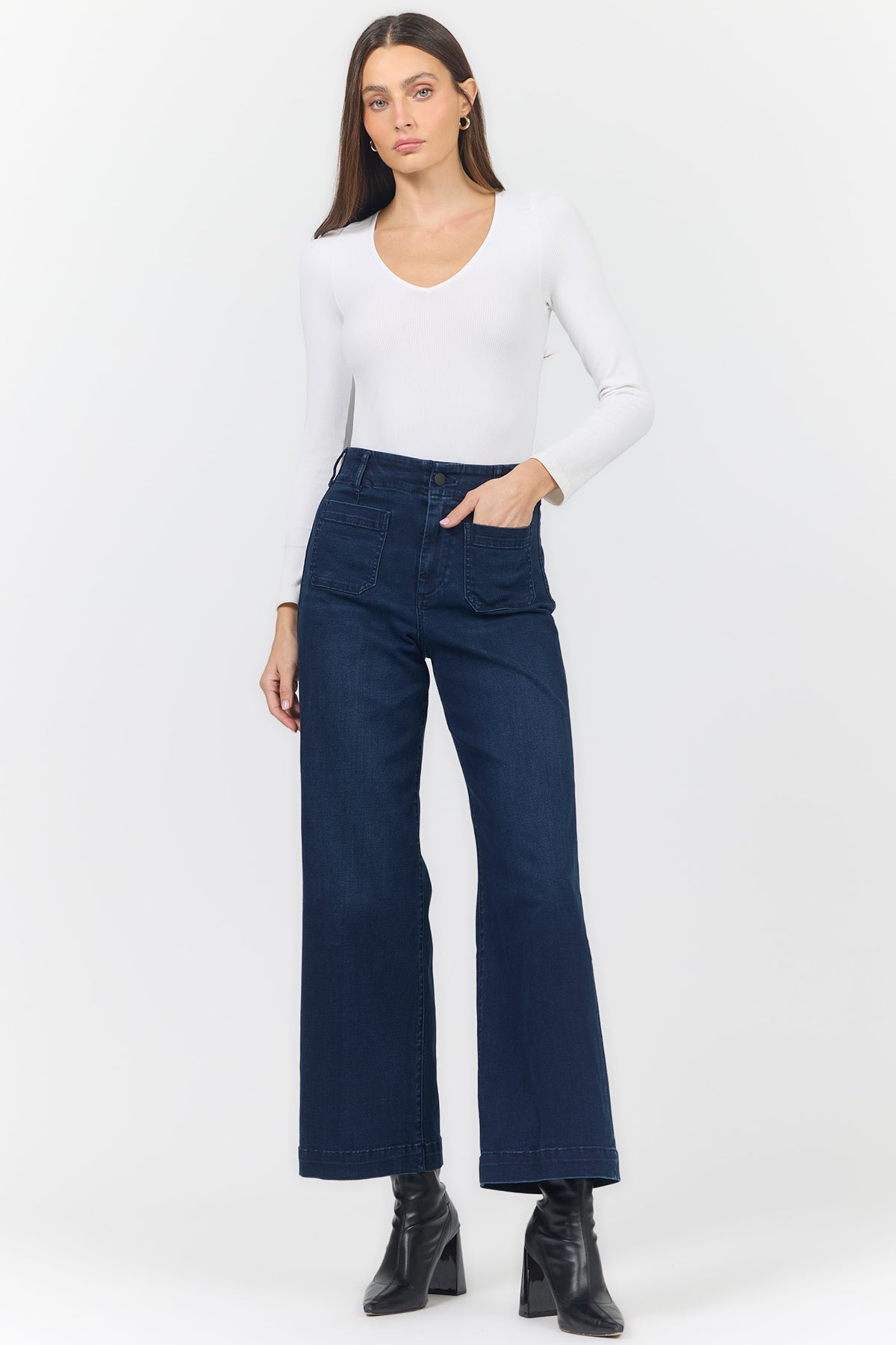 AUDREY HIGH RISE WIDE LEG JEANS ROSELLE FULL — Dear John Denim