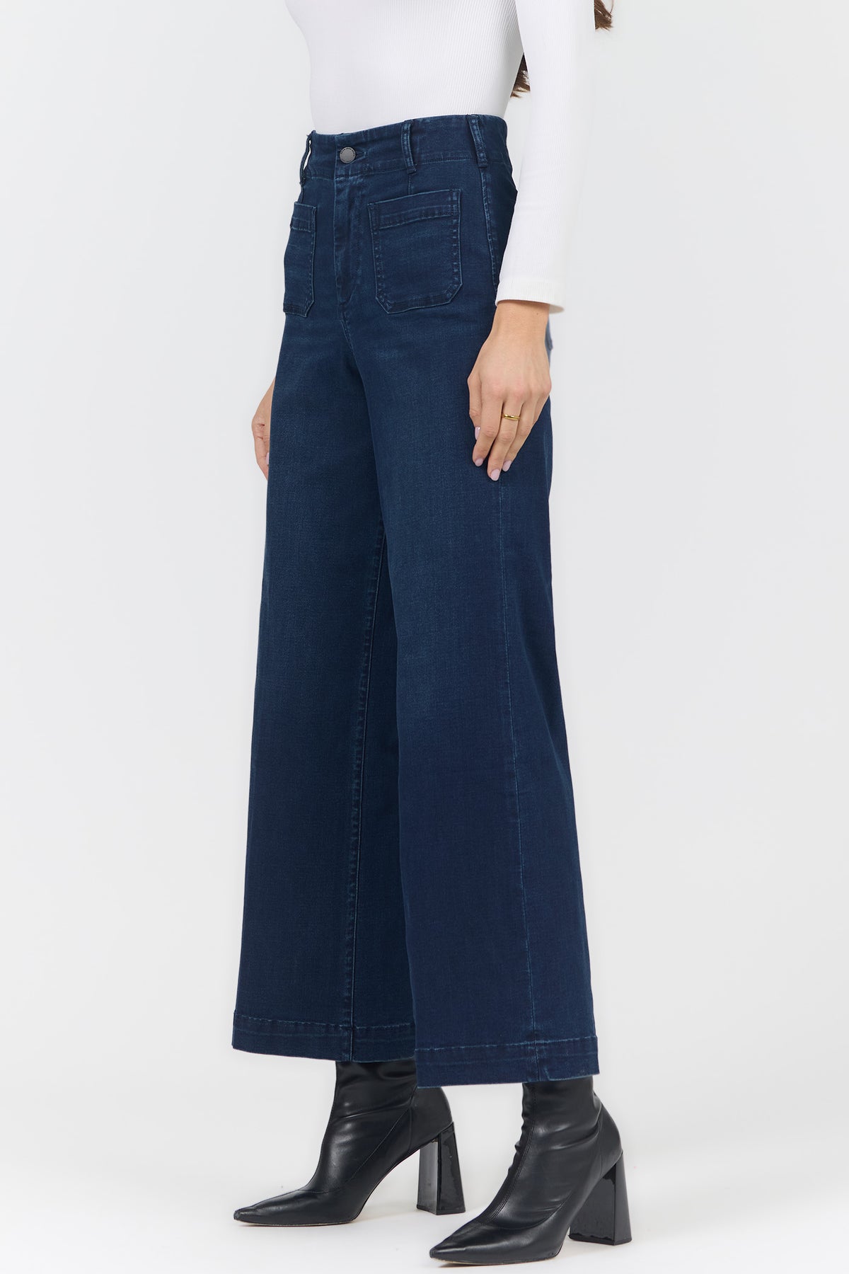 AUDREY HIGH RISE WIDE LEG JEANS ROSELLE SIDE — Dear John Denim