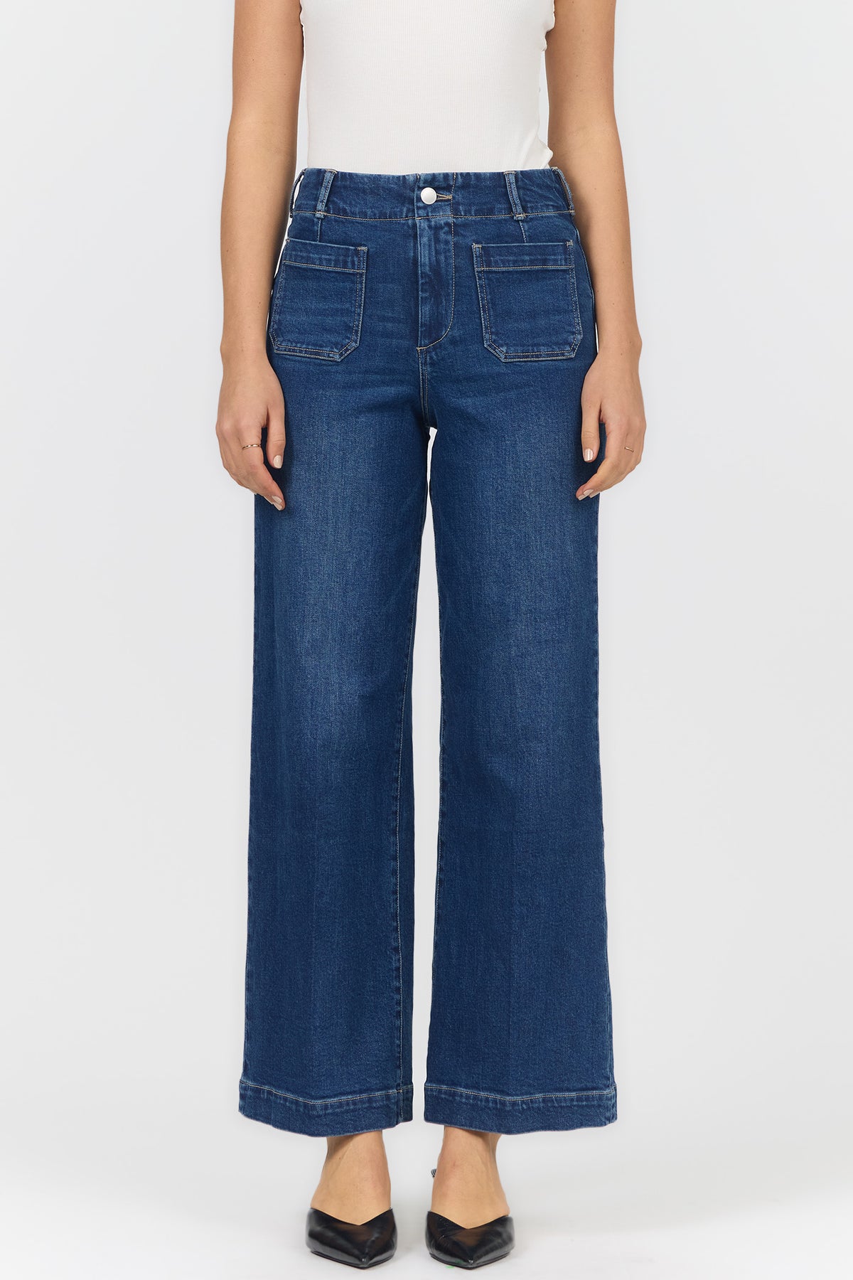 AUDREY HIGH RISE WIDE LEG JEANS FRAWLEY FRONT — Dear John Denim