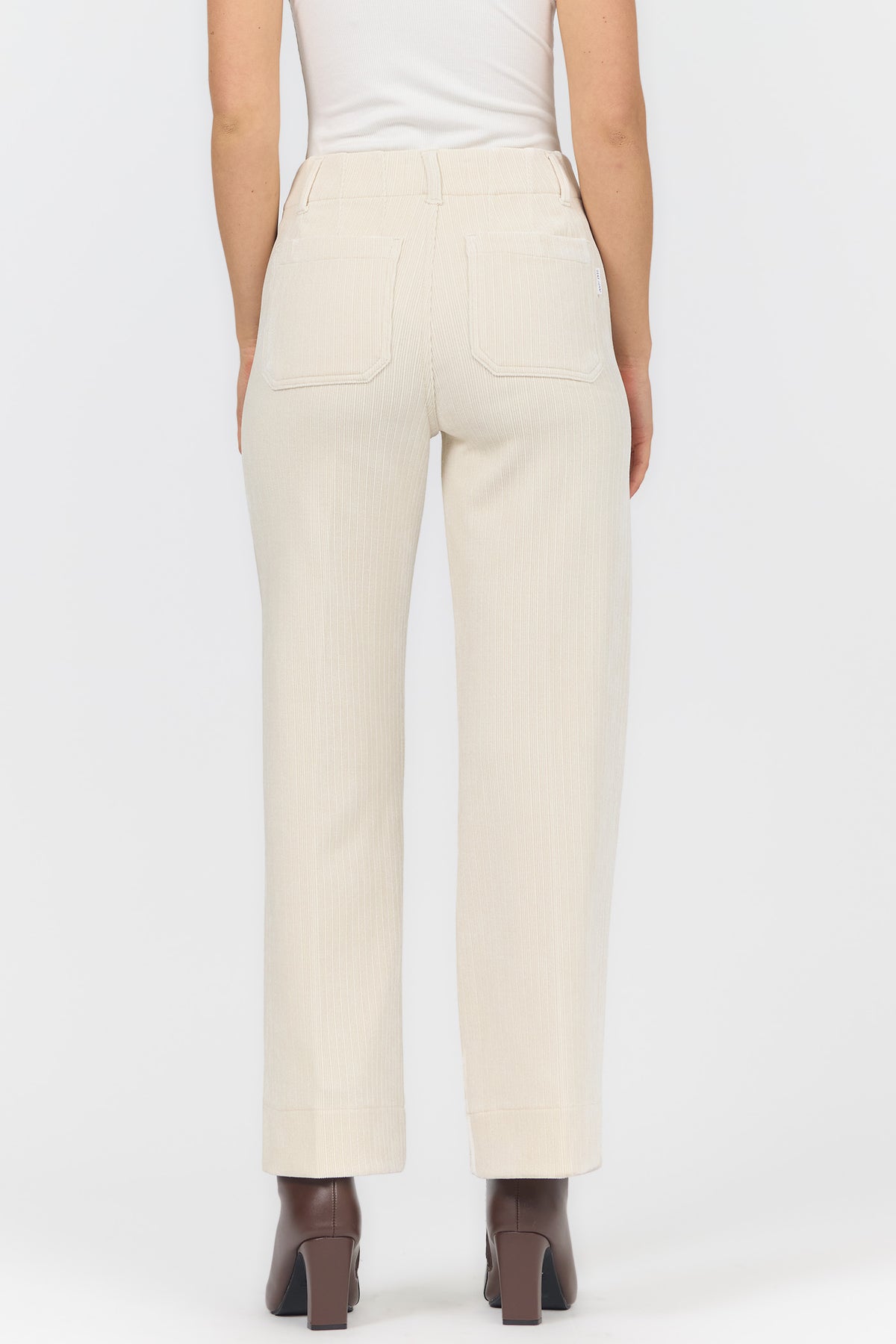 AUDREY HIGH RISE WIDE LEG PANTS EGRET BACK — Dear John Denim