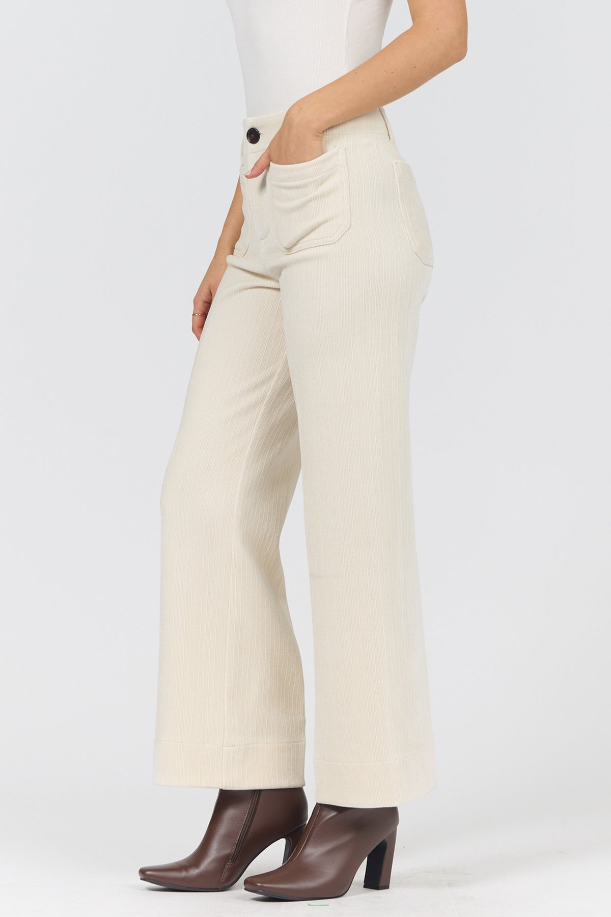 AUDREY HIGH RISE WIDE LEG PANTS EGRET SIDE — Dear John Denim