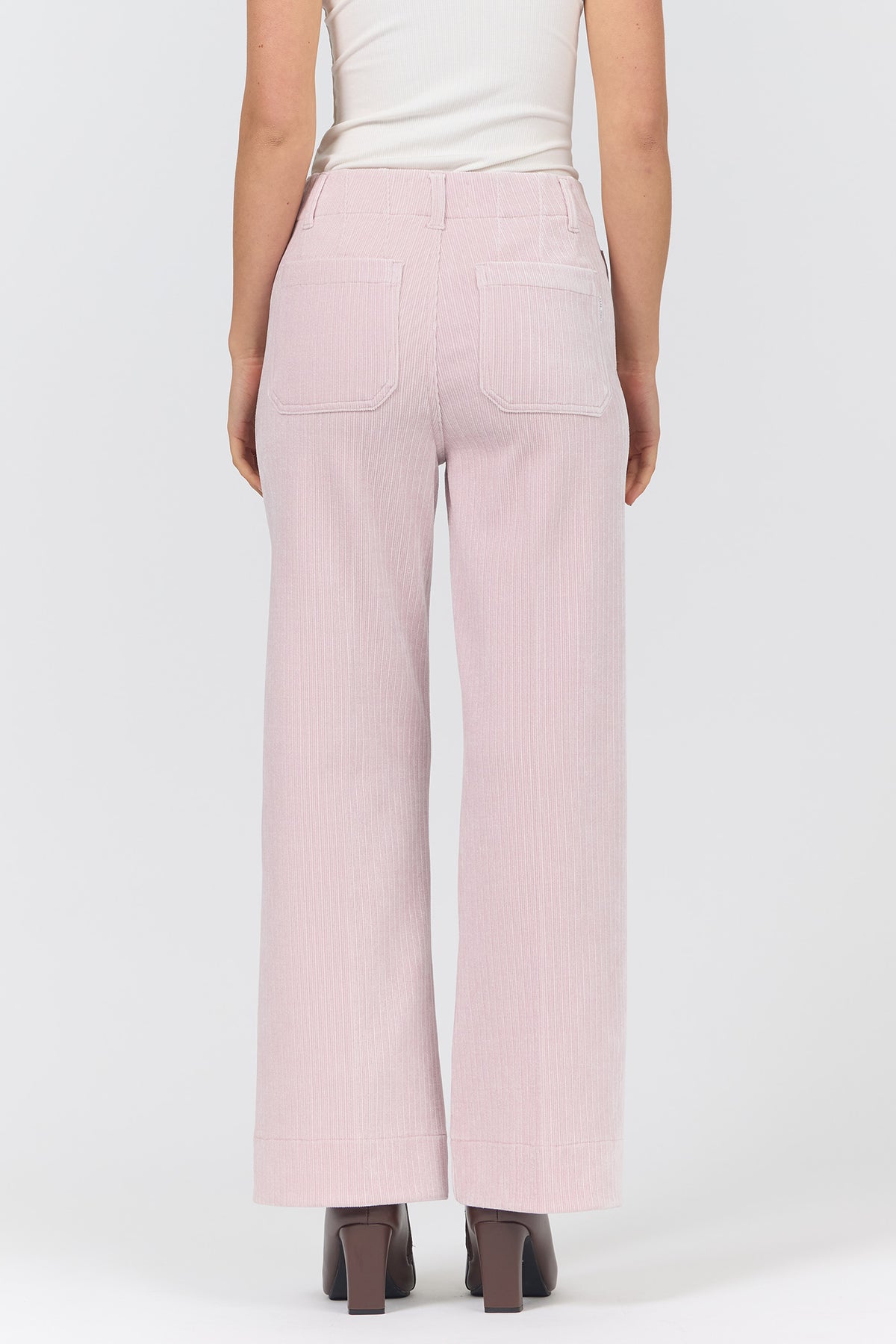AUDREY HIGH RISE WIDE LEG PANTS PALE LILAC BACK — Dear John Denim