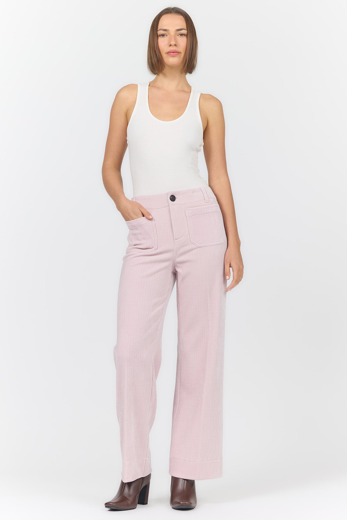 AUDREY HIGH RISE WIDE LEG PANTS PALE LILAC FULL — Dear John Denim