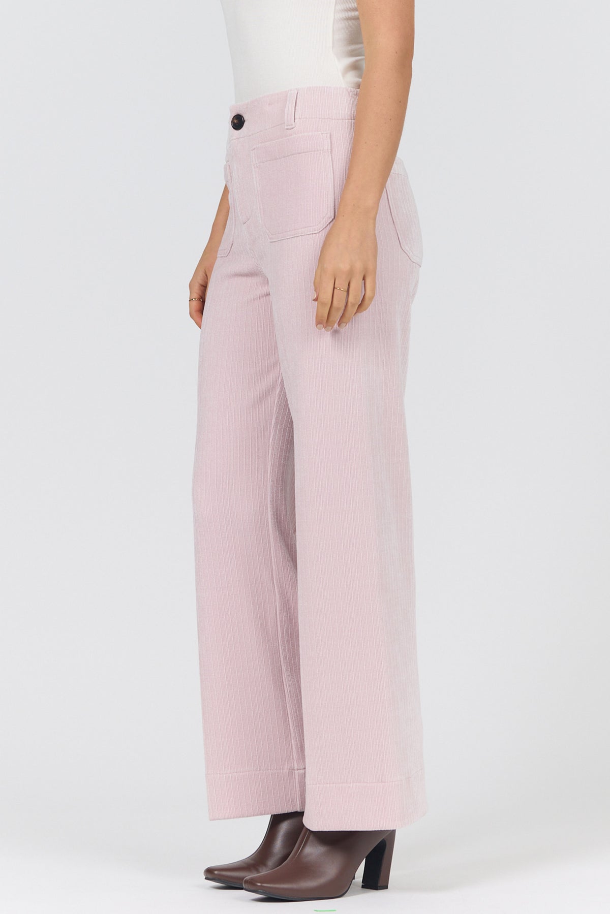 AUDREY HIGH RISE WIDE LEG PANTS PALE LILAC SIDE — Dear John Denim