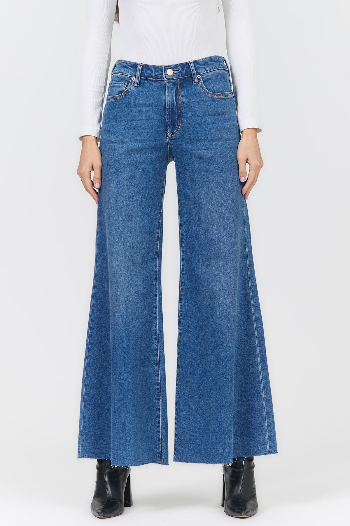 HENDRIX MID RISE WIDE LEG JEANS SOBRANCE FRONT — Dear John Denim