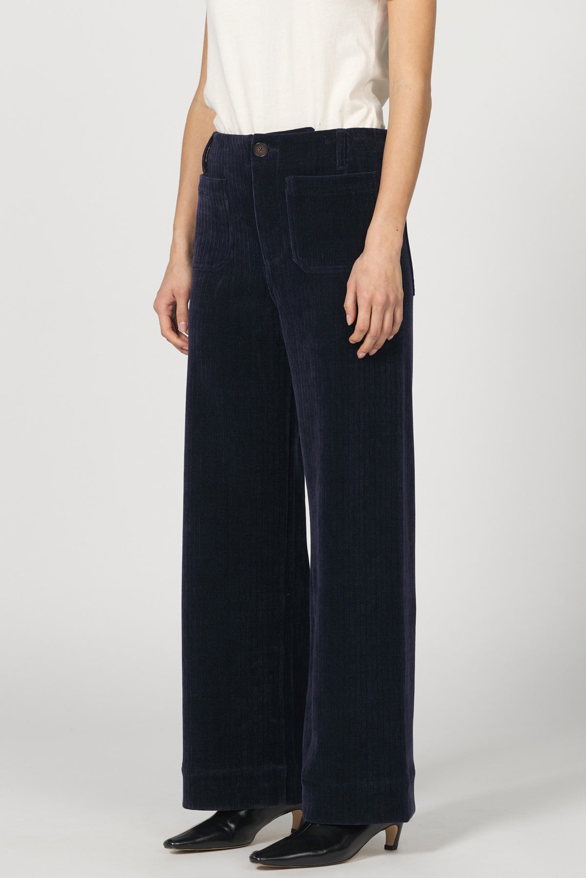 AUDREY HIGH RISE WIDE LEG PANTS BLACK IRIS SIDE — Dear John Denim