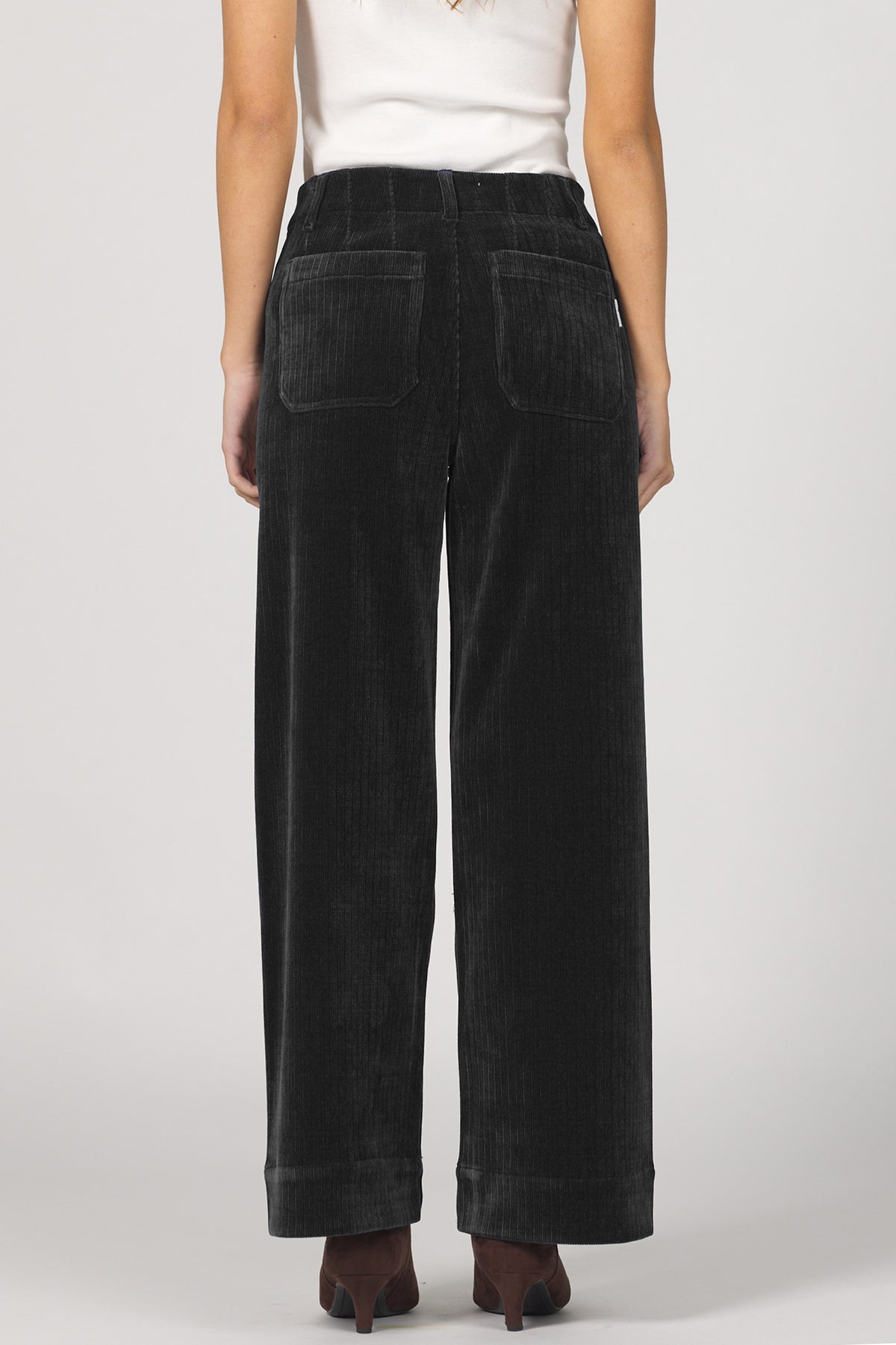 AUDREY HIGH RISE WIDE LEG PANTS BLACK BACK — Dear John Denim
