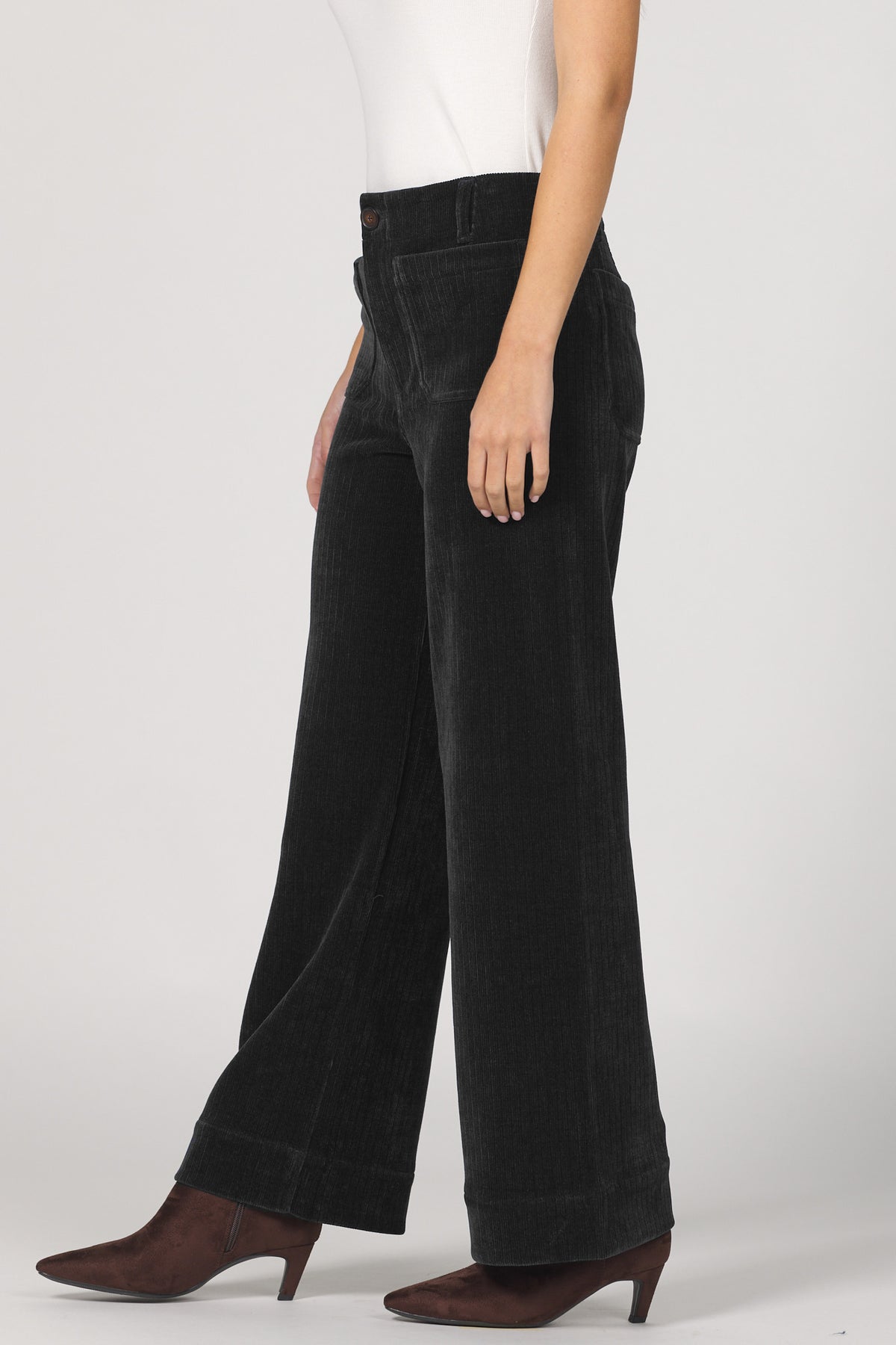 AUDREY HIGH RISE WIDE LEG PANTS BLACK SIDE — Dear John Denim