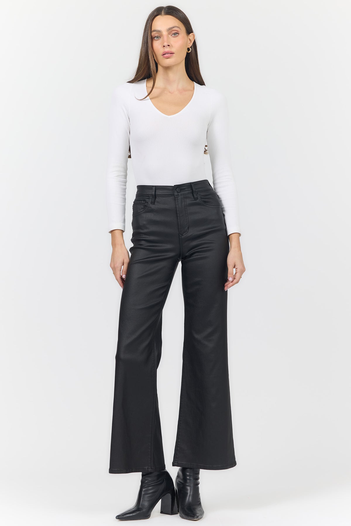 FIONA HIGH RISE WIDE LEG PANTS BLACK FULL — Dear John Denim