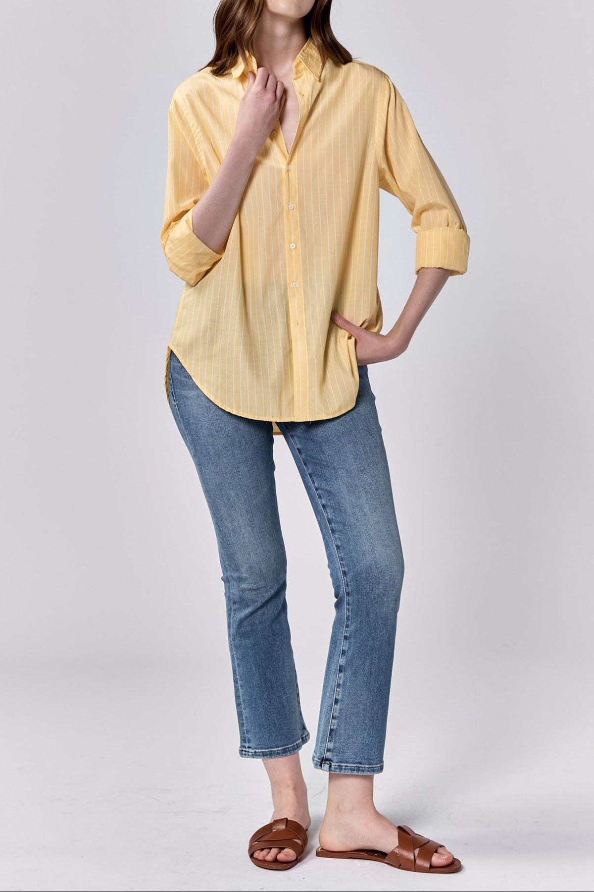 lolita-button-up-long-sleeve-boyfriend-fit-shirt-pale-banana — Dear John Denim